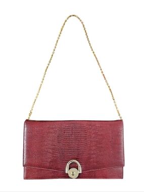 Original By Caprice Vintage Burgandy Textured Leather Shoulder Bag Gold Chain